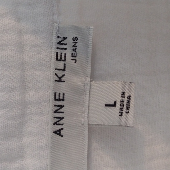 Anne Klein White Textured Cotton Gauze Button-Down Shirt - Picture 2 of 2